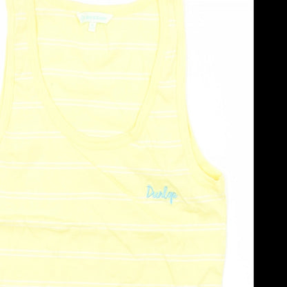Close-up detail of Dunlop women’s yellow striped cotton basic tank, size UK 12, round neck
