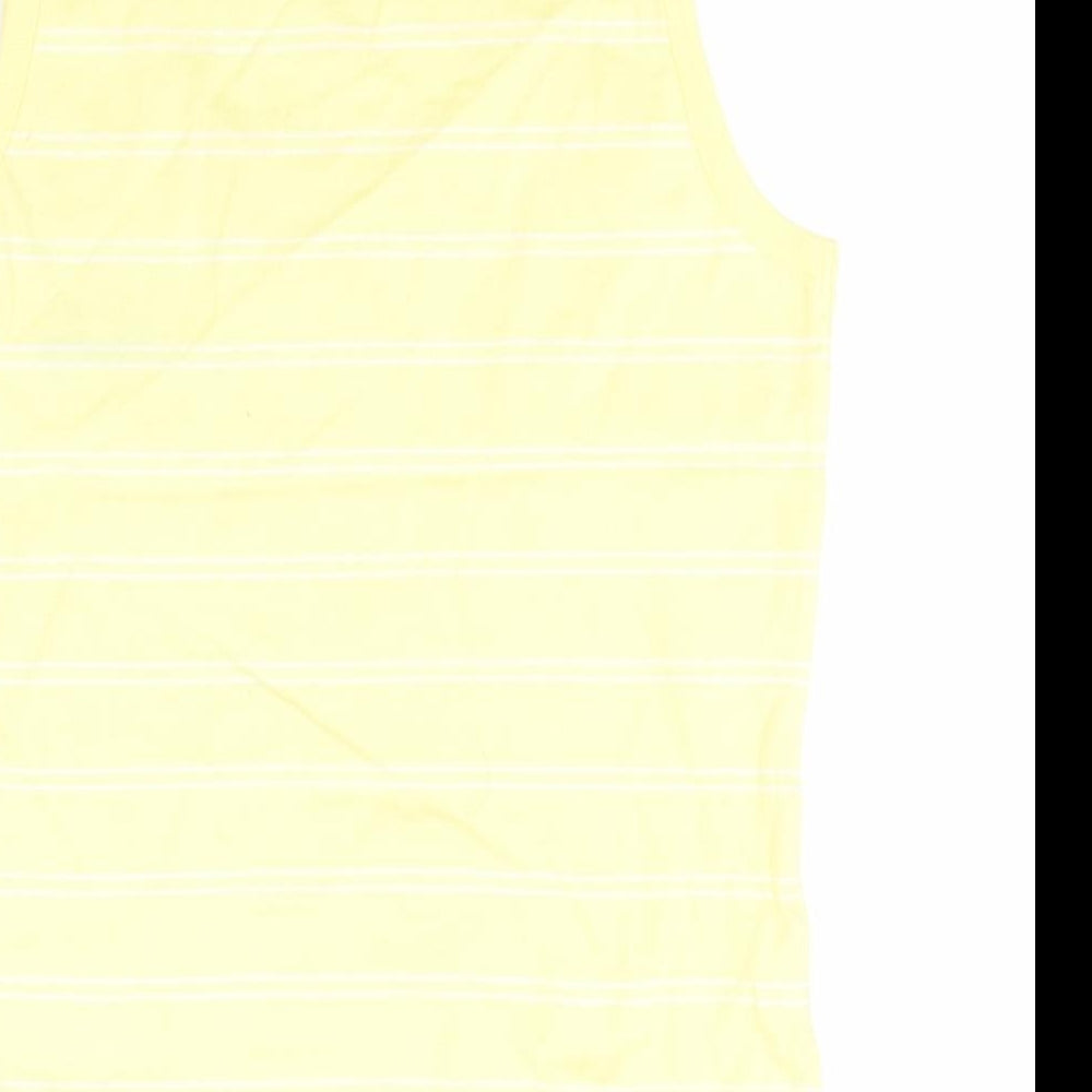 Brand and care label for Dunlop women’s yellow striped cotton basic tank, size UK 12, round neck