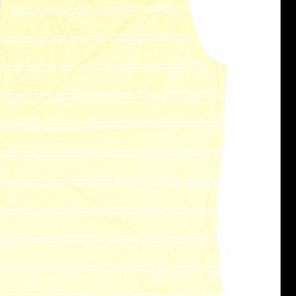 Brand and care label for Dunlop women’s yellow striped cotton basic tank, size UK 12, round neck