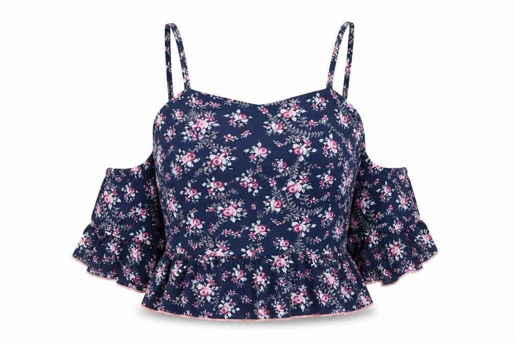 Front view of Primark women’s blue floral viscose top pyjama top, size M