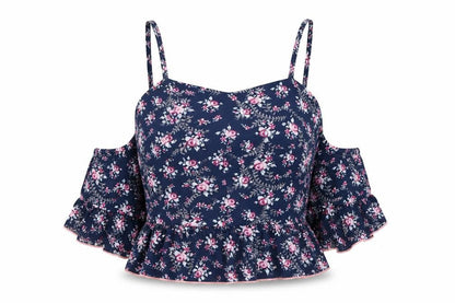 Front view of Primark women’s blue floral viscose top pyjama top, size M