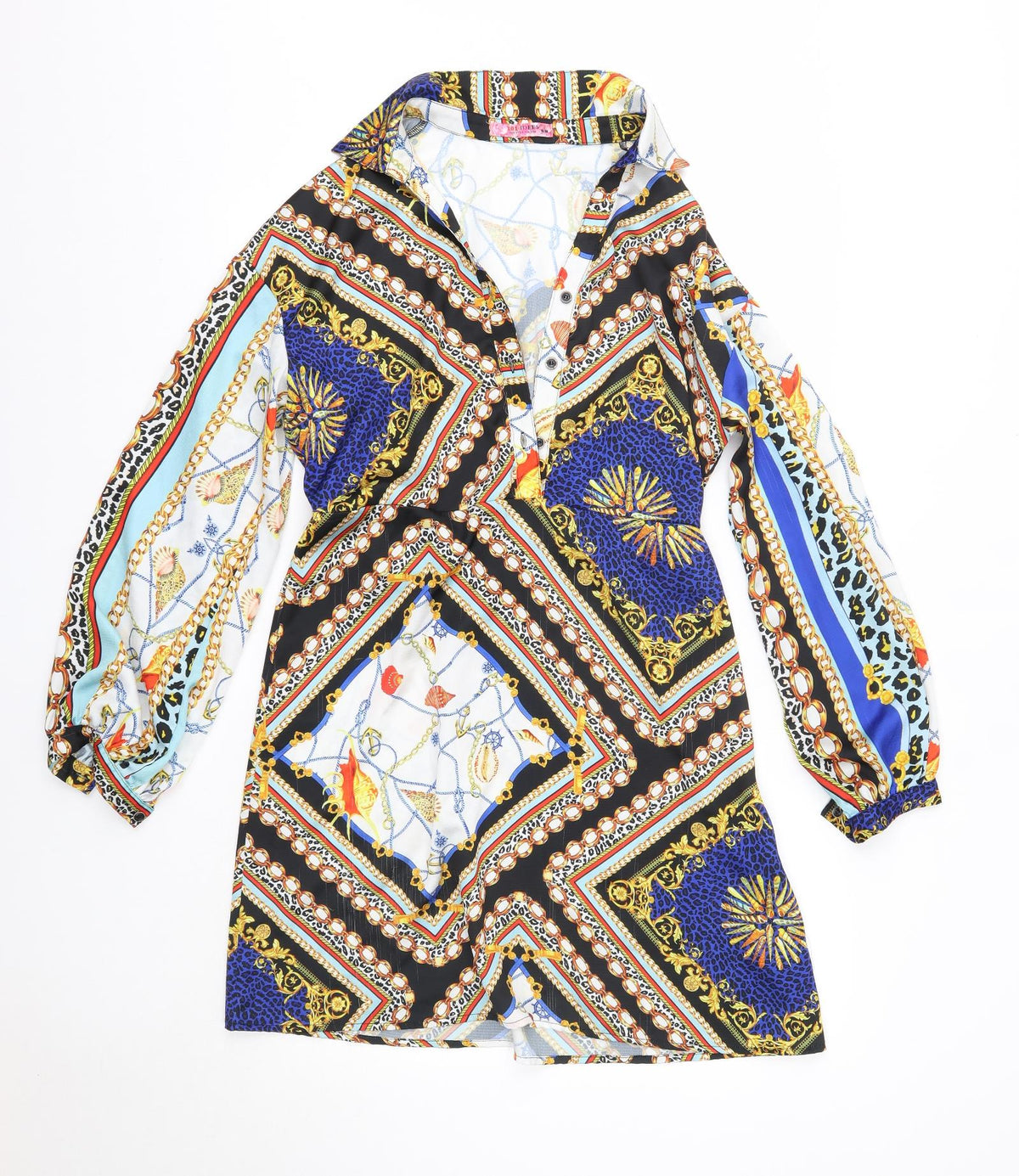 Additional front view of 101 Idees women’s multicoloured polyester shirt dress, size S, collared