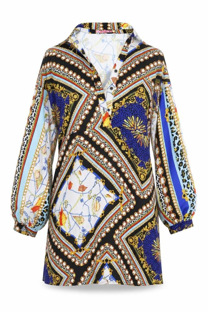 Front view of 101 Idees women’s multicoloured polyester shirt dress, size S, collared