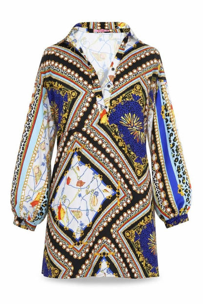 Front view of 101 Idees women’s multicoloured polyester shirt dress, size S, collared