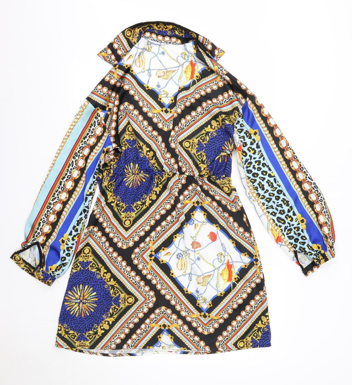 Back view of 101 Idees women’s multicoloured polyester shirt dress, size S, collared