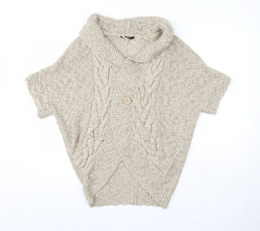 George Womens Beige Collared  Acrylic Cardigan Jumper Size S
