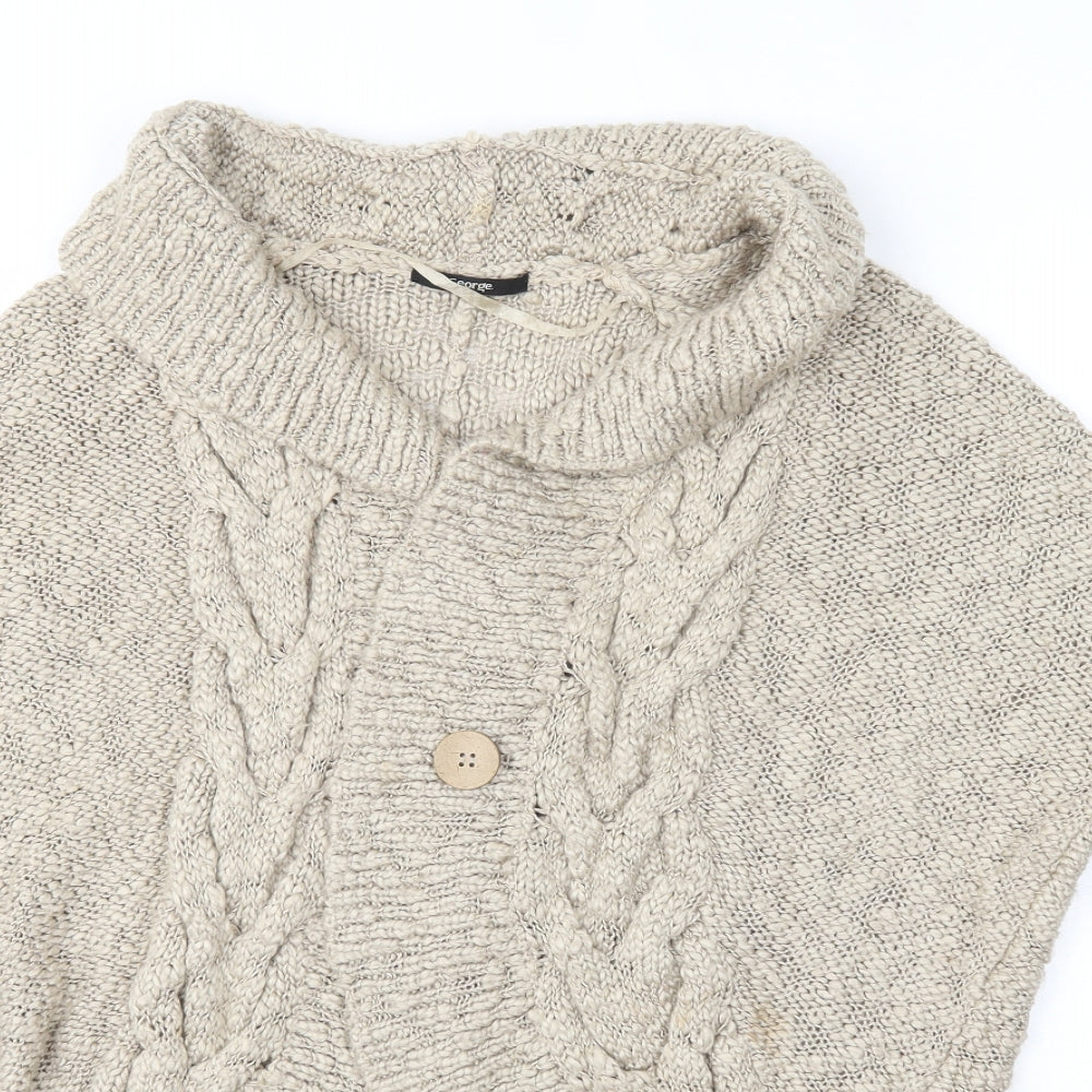 George Womens Beige Collared  Acrylic Cardigan Jumper Size S