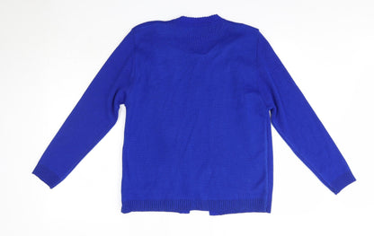 Glimose Design Womens Blue Round Neck  Acrylic Cardigan Jumper Size L
