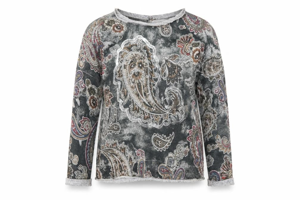 Front view of Preworn women’s multicoloured round neck paisley viscose jumper, size L