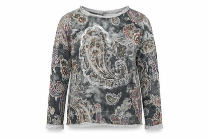 Front view of Preworn women’s multicoloured round neck paisley viscose jumper, size L