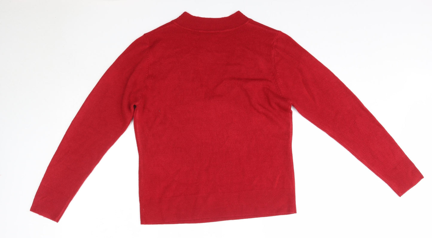 Key West Womens Red V-Neck  Acrylic Pullover Jumper Size M