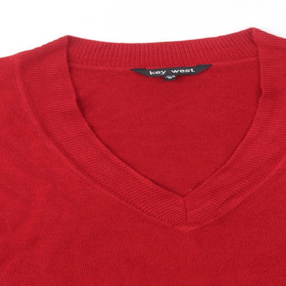 Key West Womens Red V-Neck  Acrylic Pullover Jumper Size M