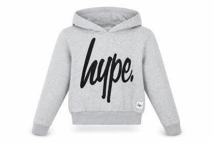 Front view of Hype women’s grey cotton pullover hoodie, size UK 6