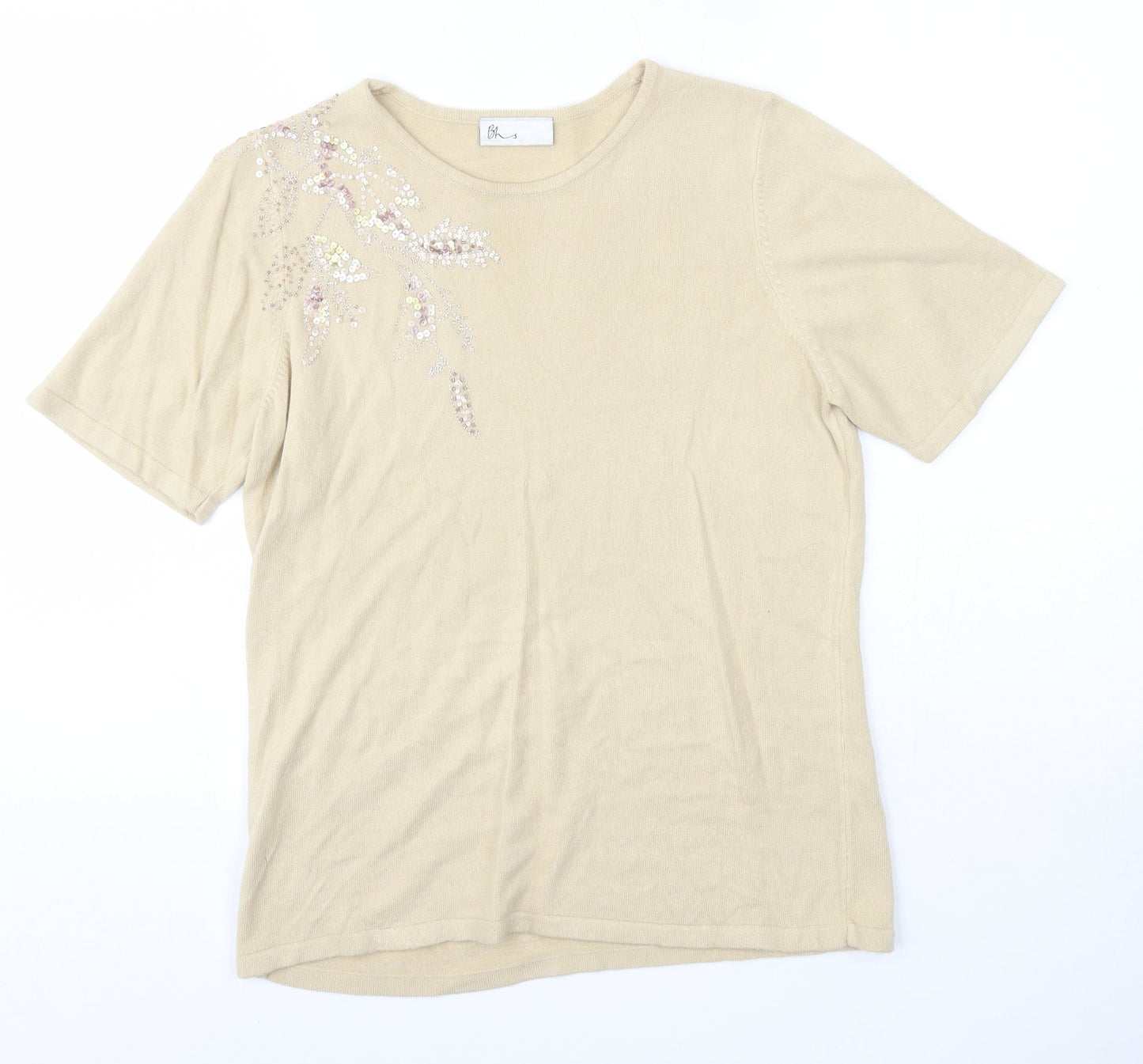 BHS Womens Beige Round Neck  Acrylic Pullover Jumper Size 14