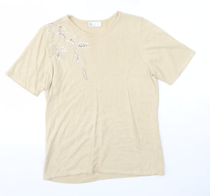 BHS Womens Beige Round Neck  Acrylic Pullover Jumper Size 14