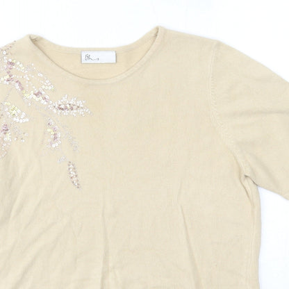 BHS Womens Beige Round Neck  Acrylic Pullover Jumper Size 14