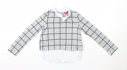 Additional front view of YD girls’ grey collared check polyester jumper, size 9-10, years