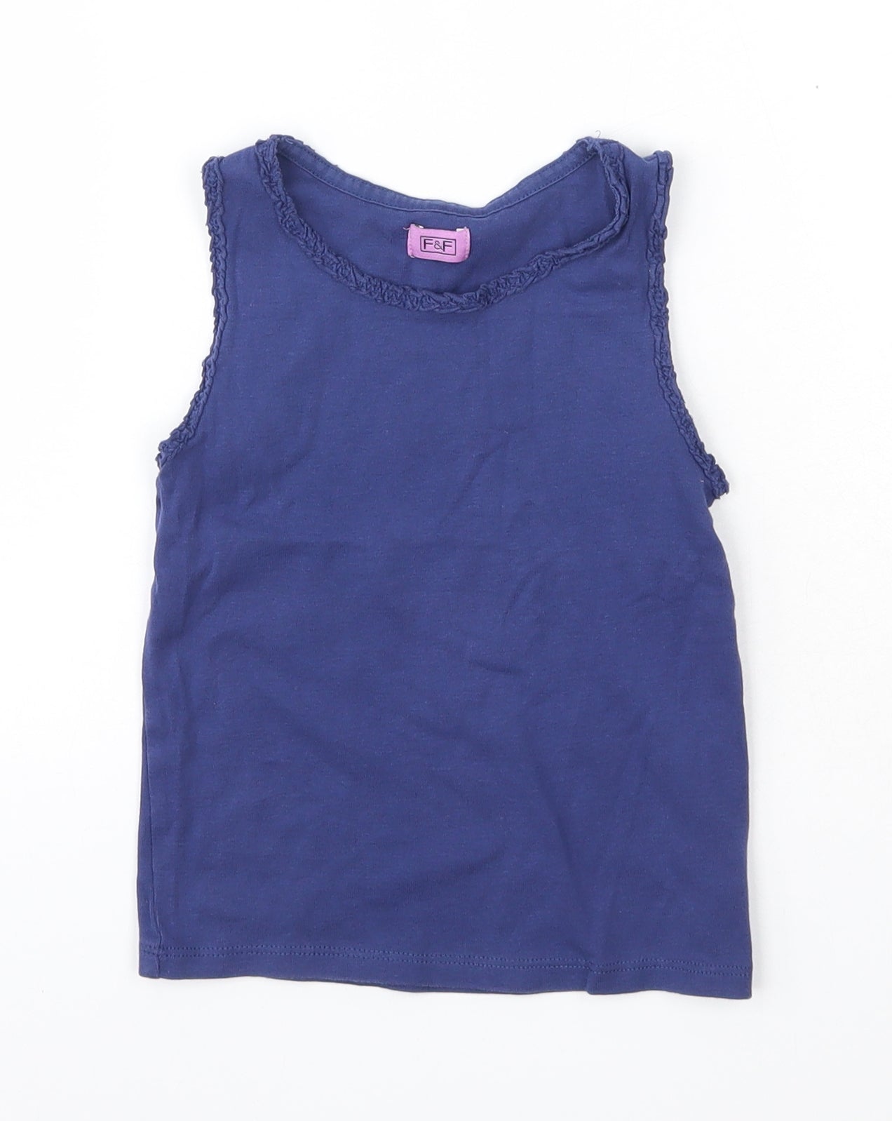 F&F Girls Blue  100% Cotton Basic Tank Size 5-6 Years Round Neck