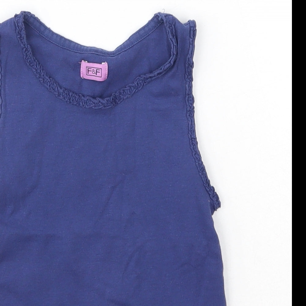 F&F Girls Blue  100% Cotton Basic Tank Size 5-6 Years Round Neck
