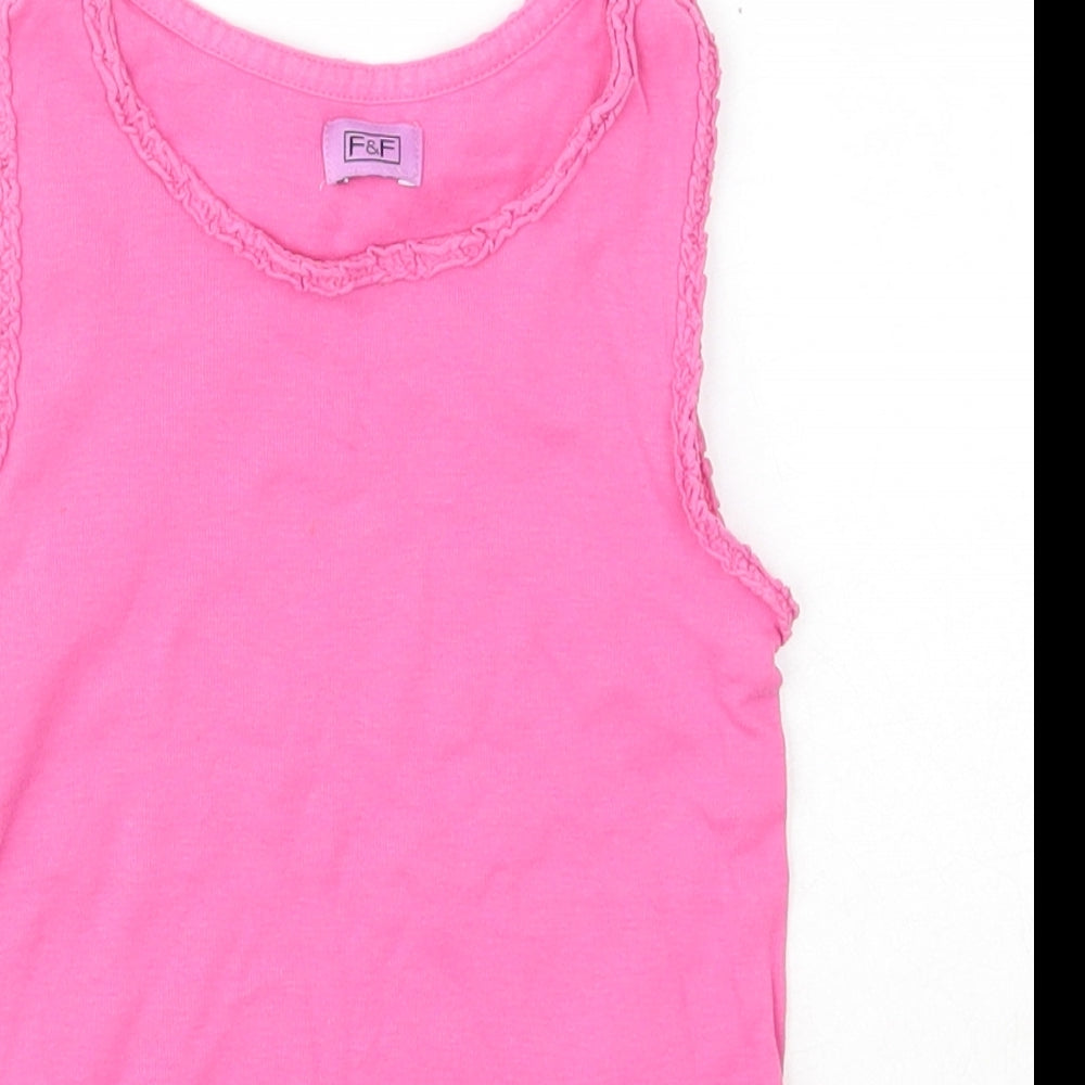 F&F Girls Pink  100% Cotton Basic Tank Size 5-6 Years Round Neck