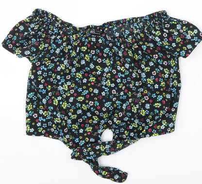 New Look Girls Black Floral Polyester Basic Blouse Size 9 Years Off the Shoulder