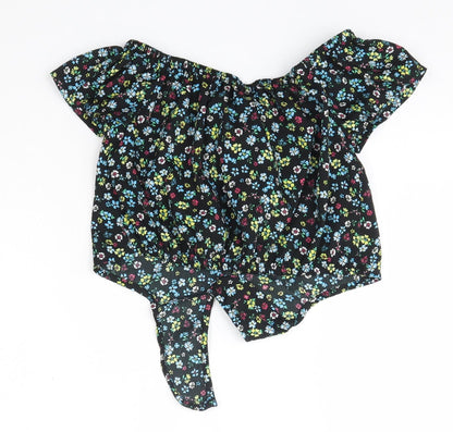 New Look Girls Black Floral Polyester Basic Blouse Size 9 Years Off the Shoulder