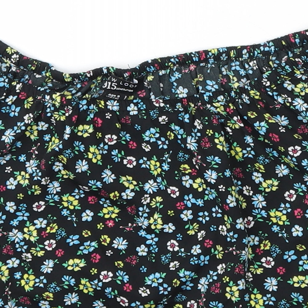New Look Girls Black Floral Polyester Basic Blouse Size 9 Years Off the Shoulder