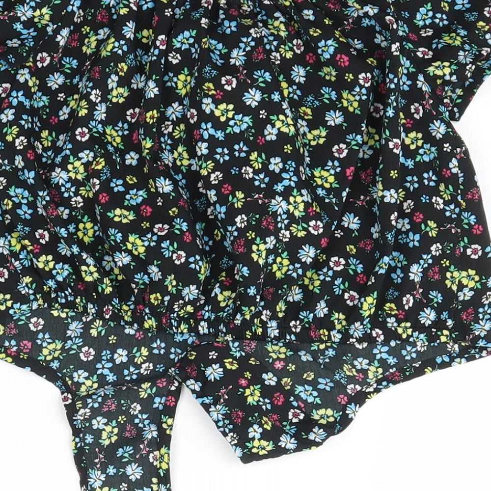 New Look Girls Black Floral Polyester Basic Blouse Size 9 Years Off the Shoulder