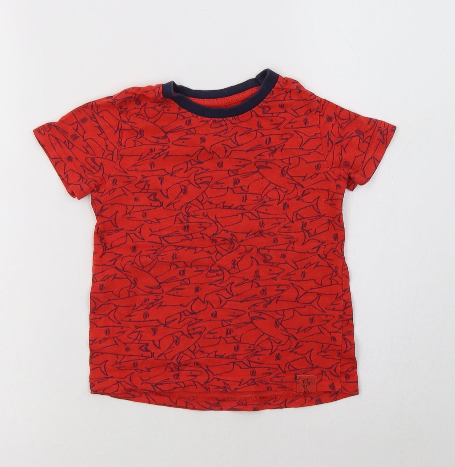 Nutmeg Baby Red Geometric Cotton Basic T-Shirt Size 18-24 Months Crew Neck  - Shark Print