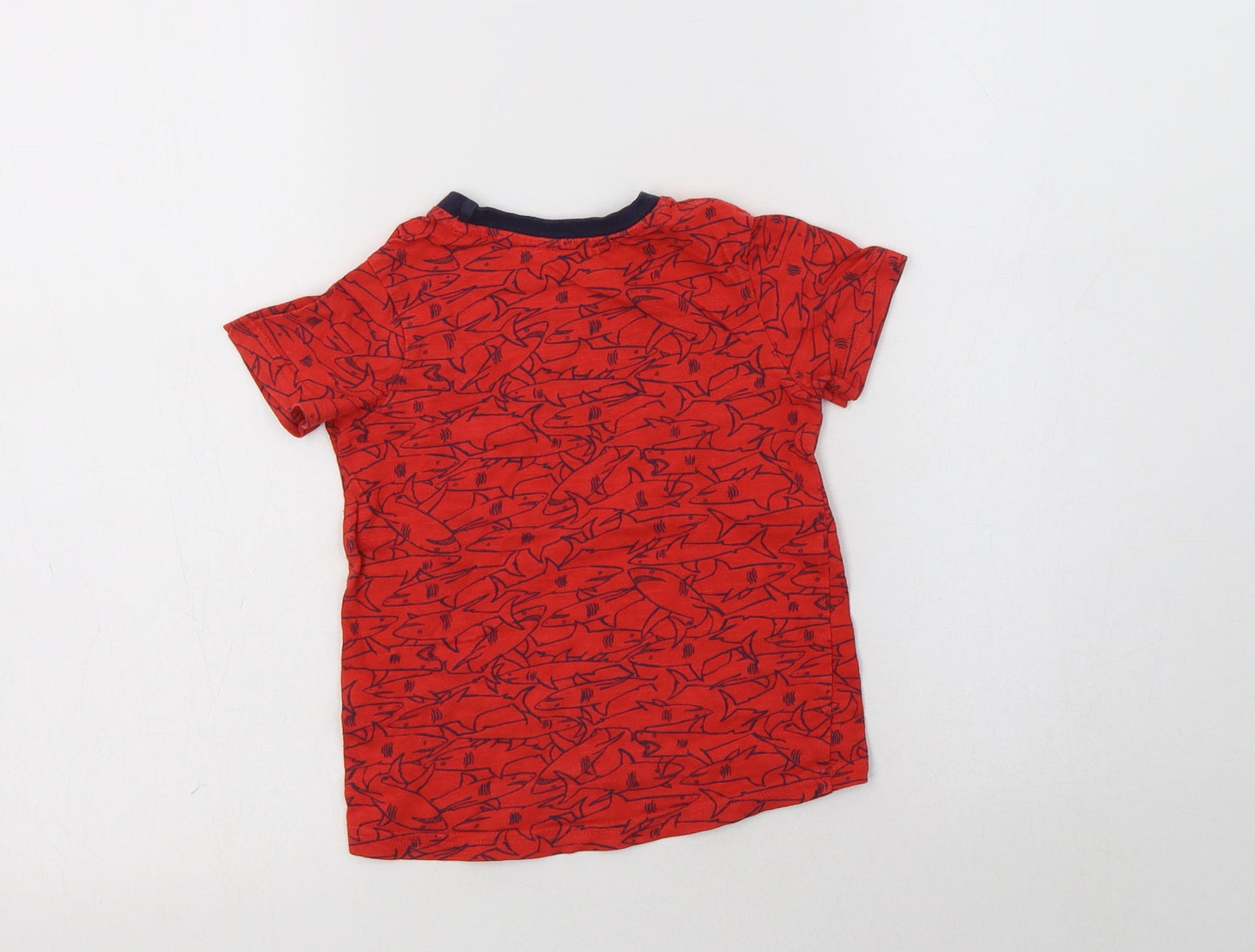 Nutmeg Baby Red Geometric Cotton Basic T-Shirt Size 18-24 Months Crew Neck  - Shark Print