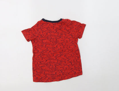 Nutmeg Baby Red Geometric Cotton Basic T-Shirt Size 18-24 Months Crew Neck  - Shark Print