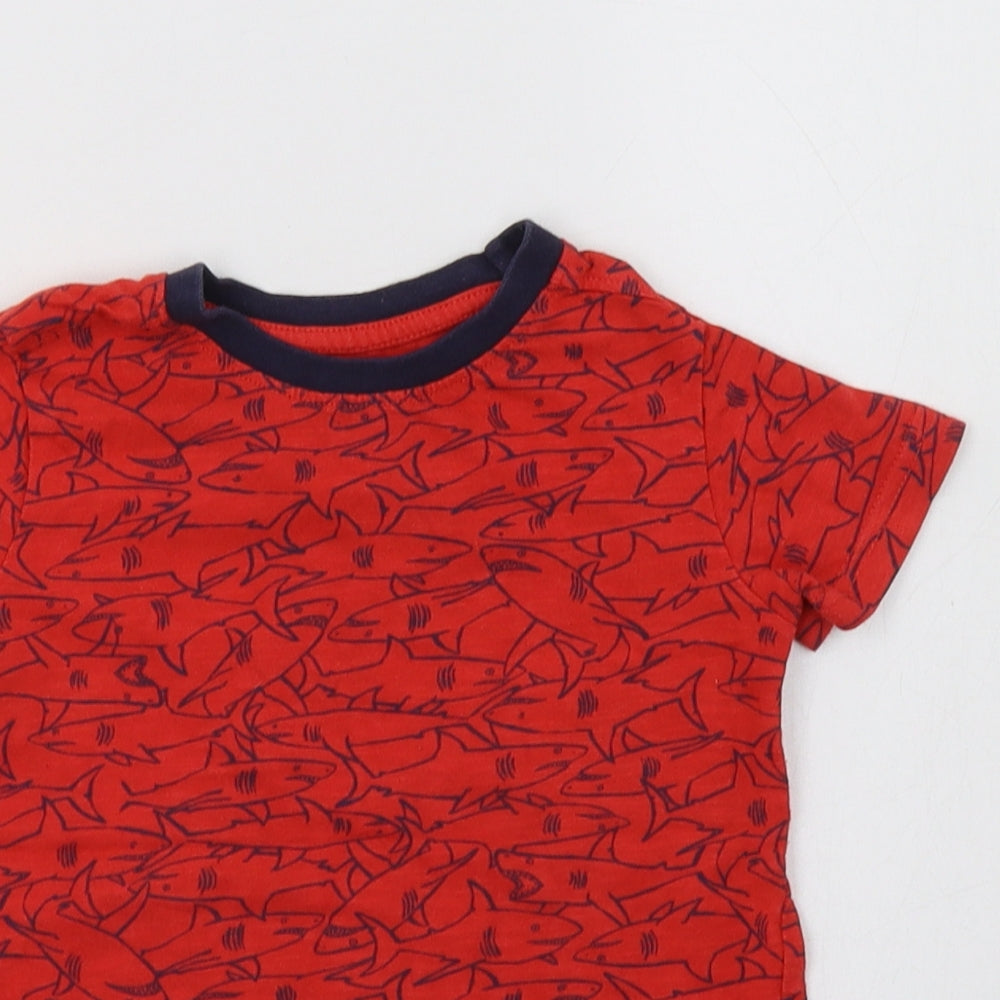 Nutmeg Baby Red Geometric Cotton Basic T-Shirt Size 18-24 Months Crew Neck  - Shark Print