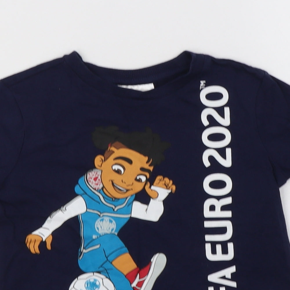 F&F Boys Blue  Cotton Basic T-Shirt Size 4-5 Years Crew Neck  - Euro 2020
