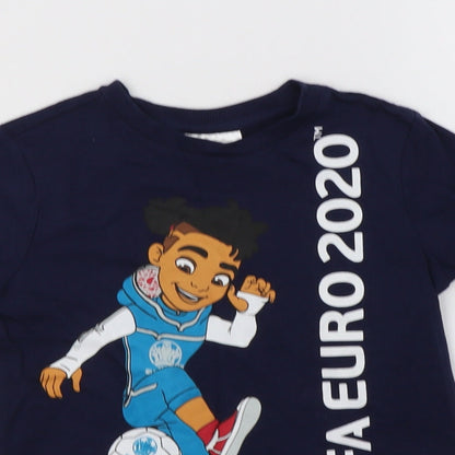 F&F Boys Blue  Cotton Basic T-Shirt Size 4-5 Years Crew Neck  - Euro 2020