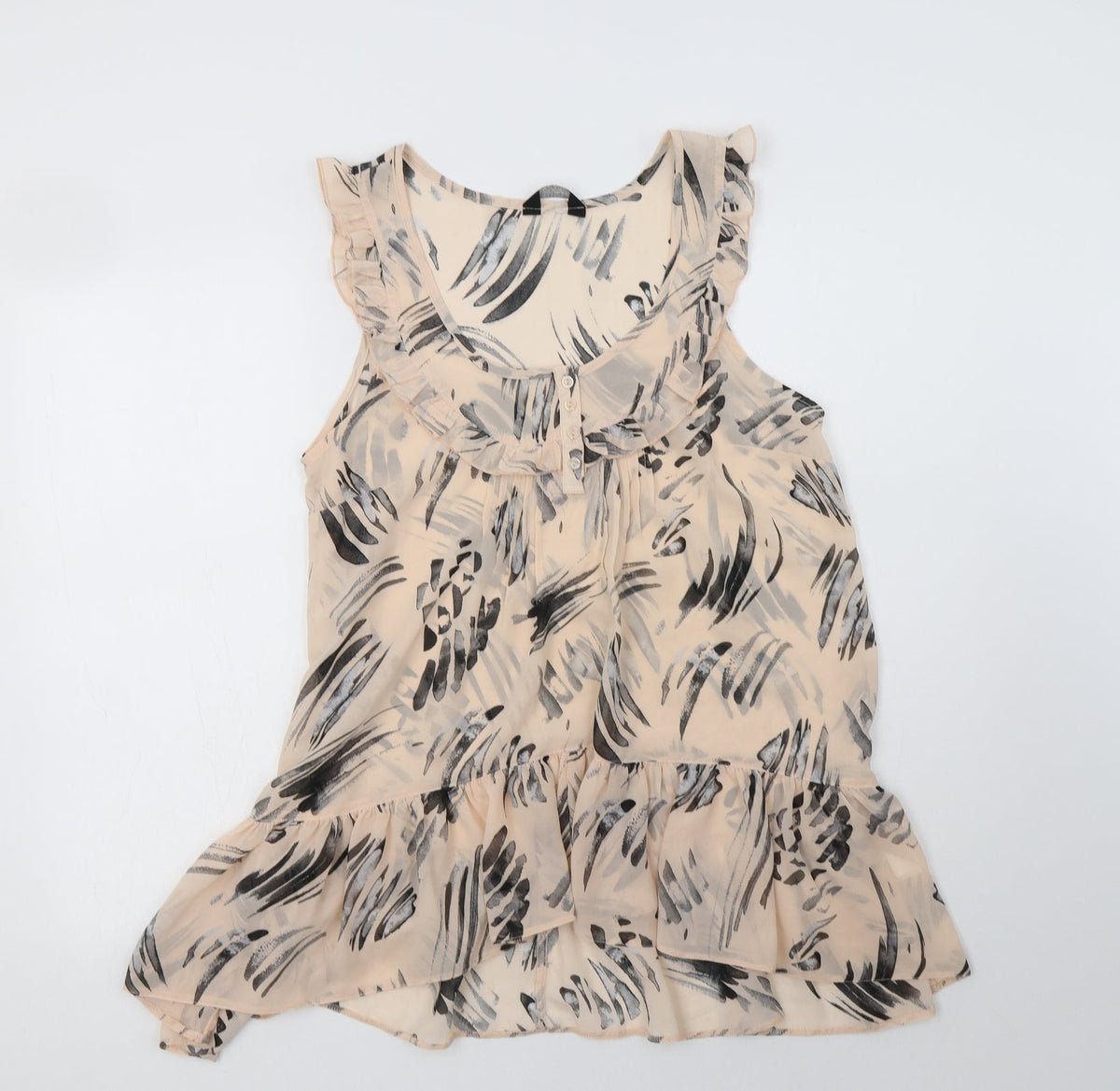 Additional front view of K & D women’s pink floral polyester basic blouse, size UK 12, scoop neck
