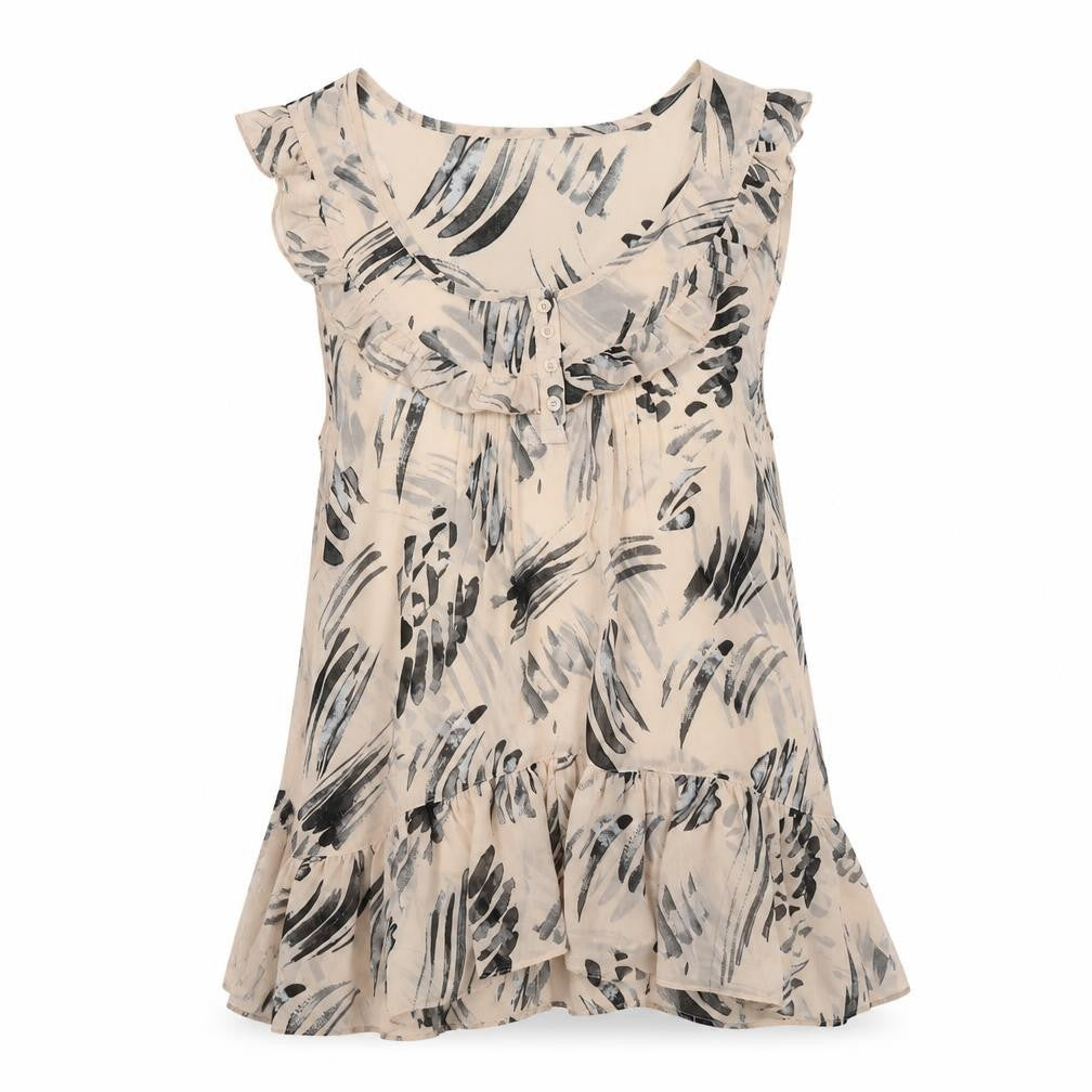 Front view of K & D women’s pink floral polyester basic blouse, size UK 12, scoop neck