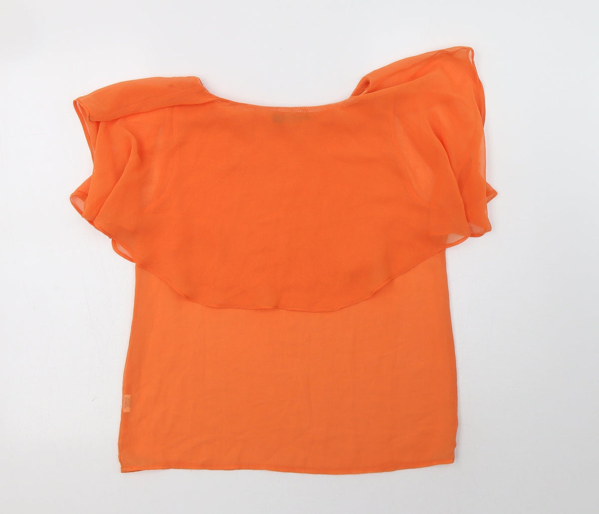 Back view of Vanessa Tong women’s orange polyester basic blouse, size UK 12, round neck