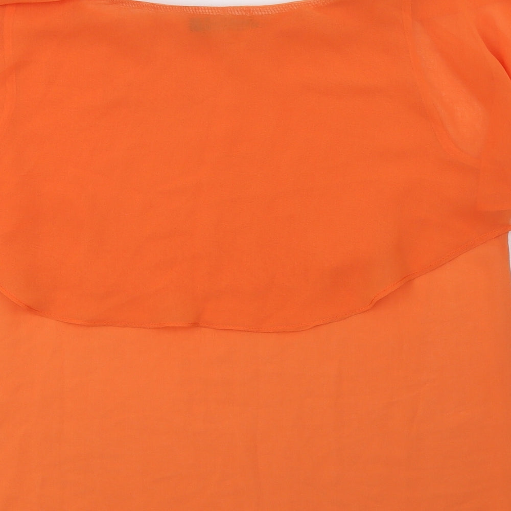 Brand and care label for Vanessa Tong women’s orange polyester basic blouse, size UK 12, round neck