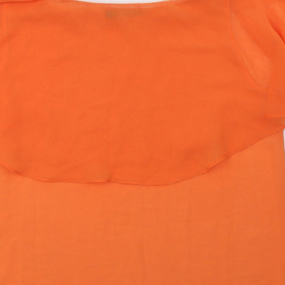 Brand and care label for Vanessa Tong women’s orange polyester basic blouse, size UK 12, round neck