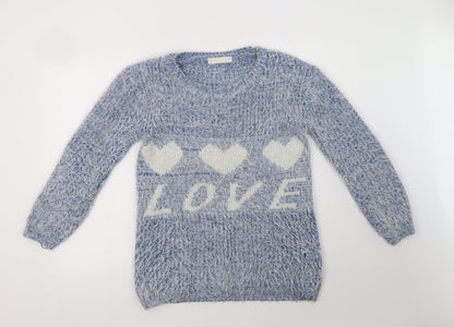 Melody Womens Blue Crew Neck  Cotton Pullover Jumper Size L   - Love