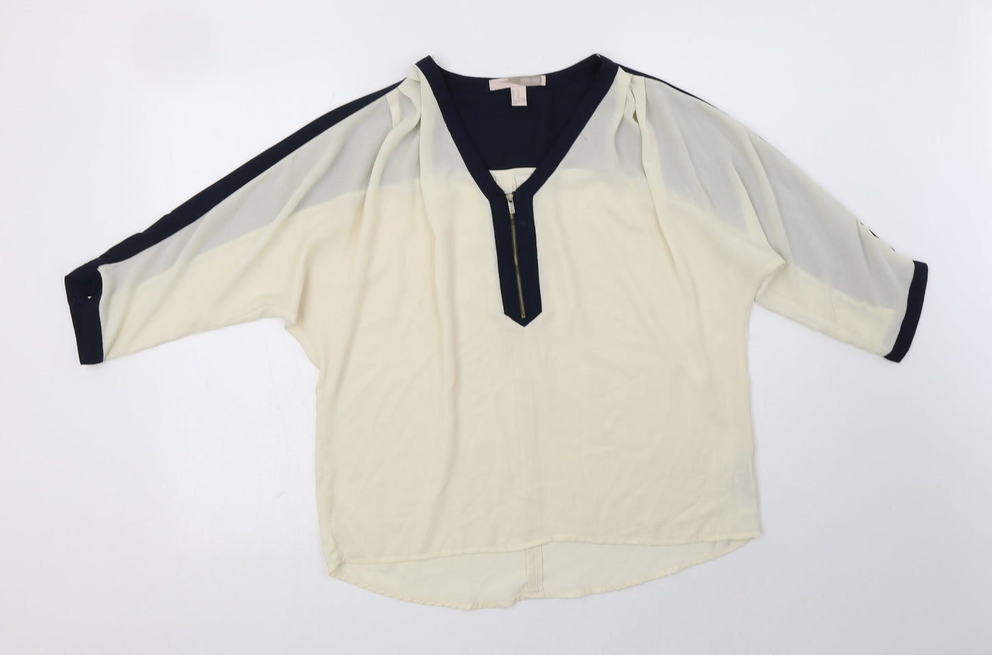 FOREVER 21 Womens Ivory Colourblock Polyester Basic Blouse Size XS V-Neck