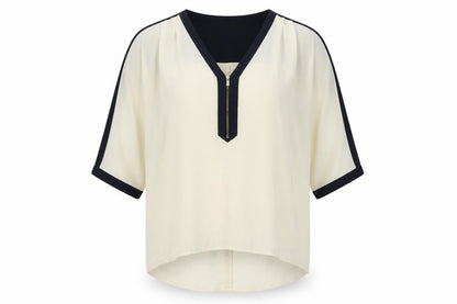 Front view of Forever 21 women’s ivory colourblock polyester basic blouse, size XS, v-neck