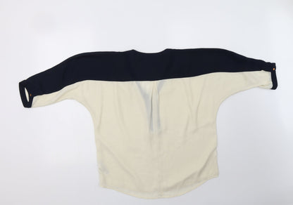 FOREVER 21 Womens Ivory Colourblock Polyester Basic Blouse Size XS V-Neck