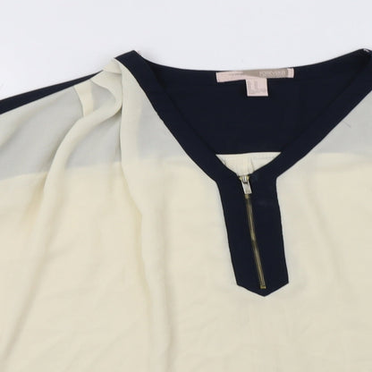 FOREVER 21 Womens Ivory Colourblock Polyester Basic Blouse Size XS V-Neck