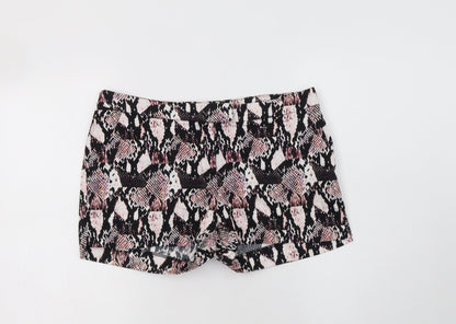 H&M Womens Multicoloured Animal Print Cotton Hot Pants Shorts Size 10 L3 in Regular Hook & Loop