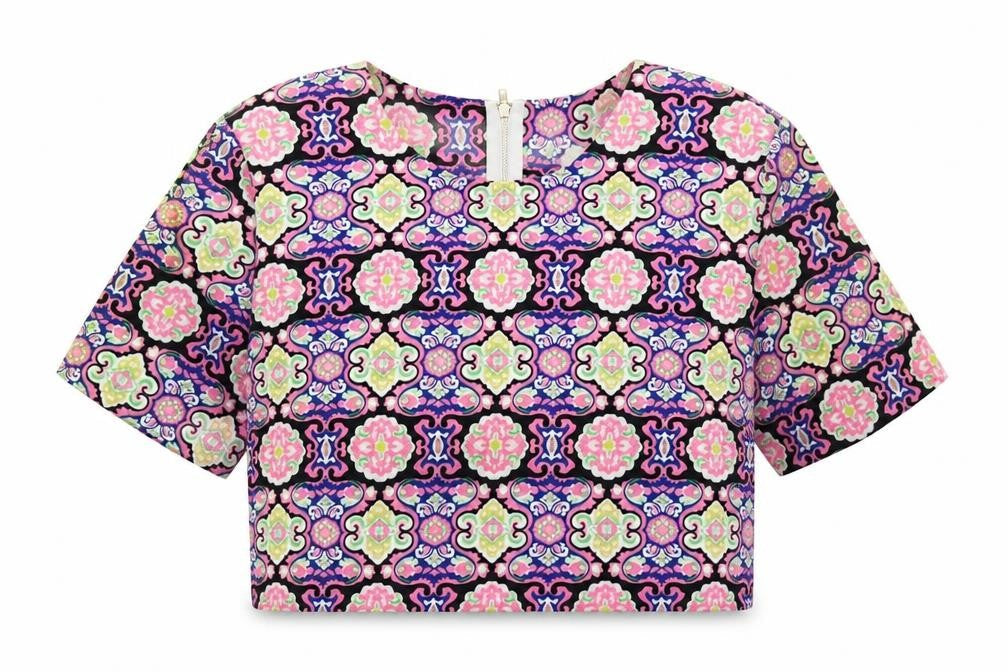 Womens UK Size 10 Urmoda Multicoloured Cropped Blouse
