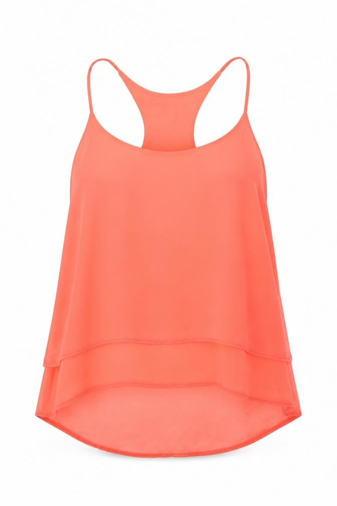 Front view of Shana women’s pink polyester camisole blouse, size S, round neck