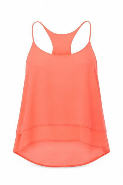 Front view of Shana women’s pink polyester camisole blouse, size S, round neck