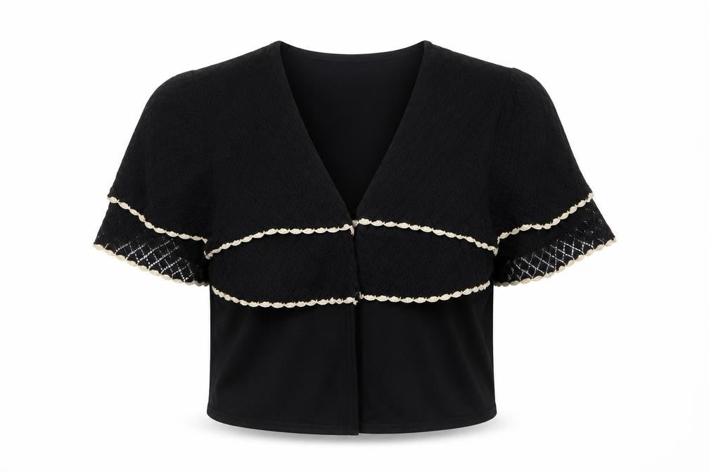 Front view of South women’s black v-neck viscose cardigan jumper, size UK 14