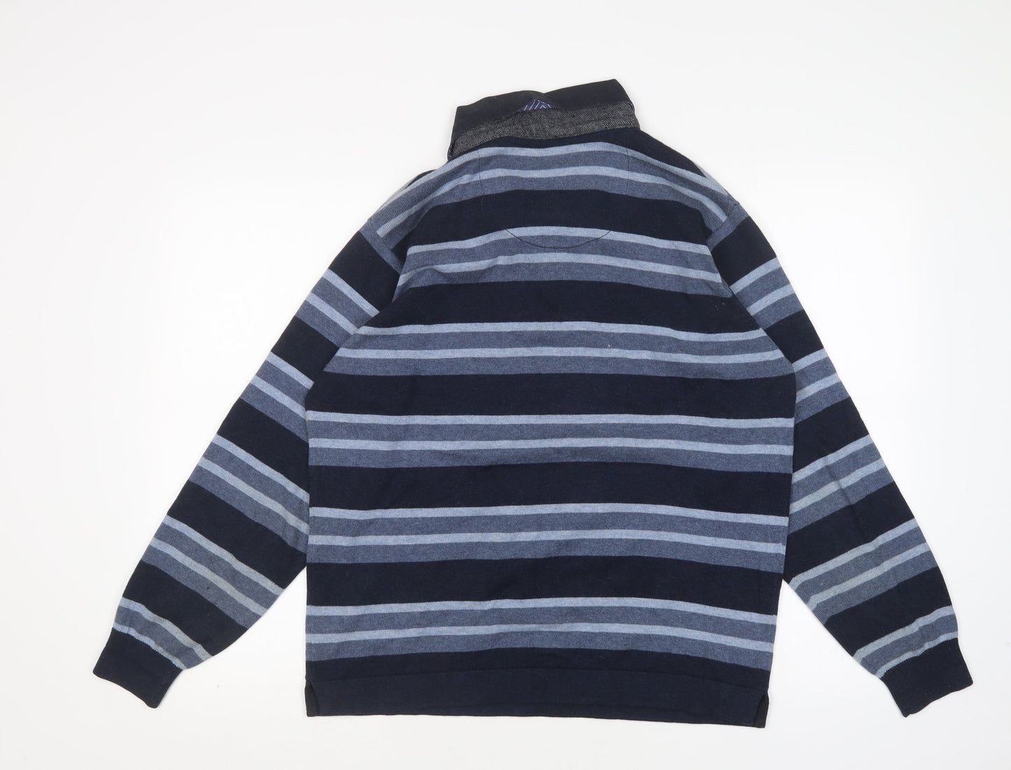 M&S Mens Multicoloured Collared Striped Cotton Pullover Jumper Size M